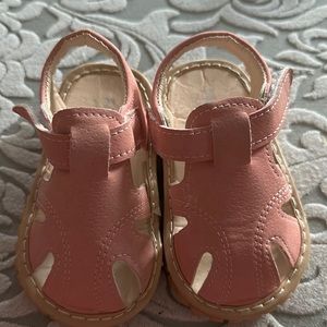 Squeaker sandals worn very little pink suede